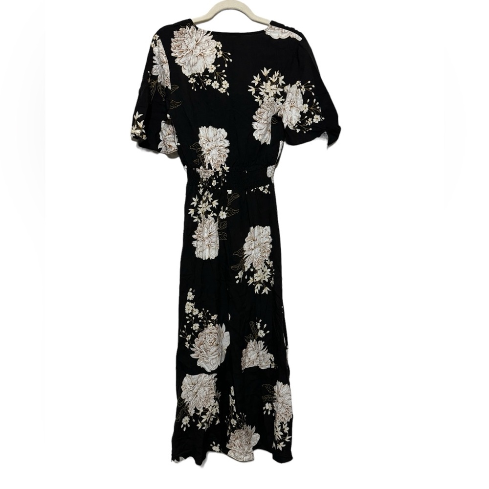 Kor Mei Long Modest Black White Floral Faux Wrap Midi Dress Women’s Size Medium - Picture 4 of 7